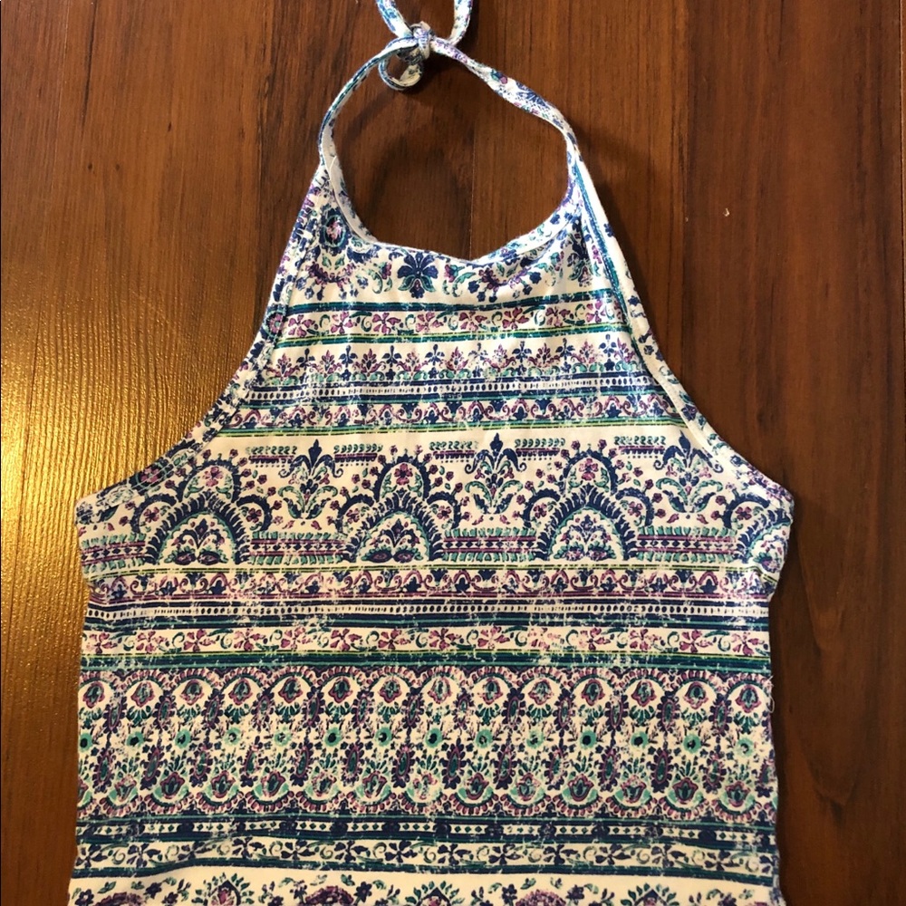 Patterned Halter Crop Top